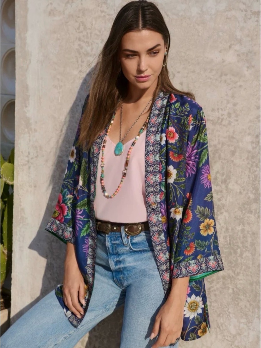 NWT Johnny Was Silk Aphra Kimono Edinia Multicolor Floral Reversible Cover-up